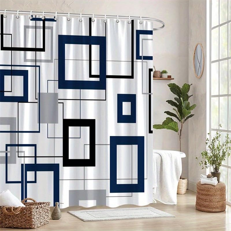 Rideau de douche moderne textile abstrait avec crochets robustes