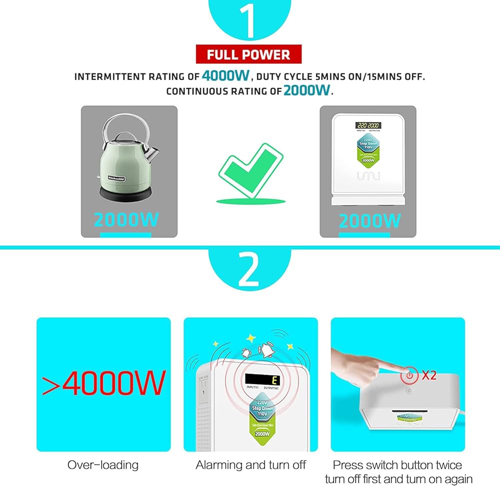 UMI 110v→220v 変圧器 2000W Amazon.com: UMI 2000W 2400W Step Down Voltage 220v to 110v