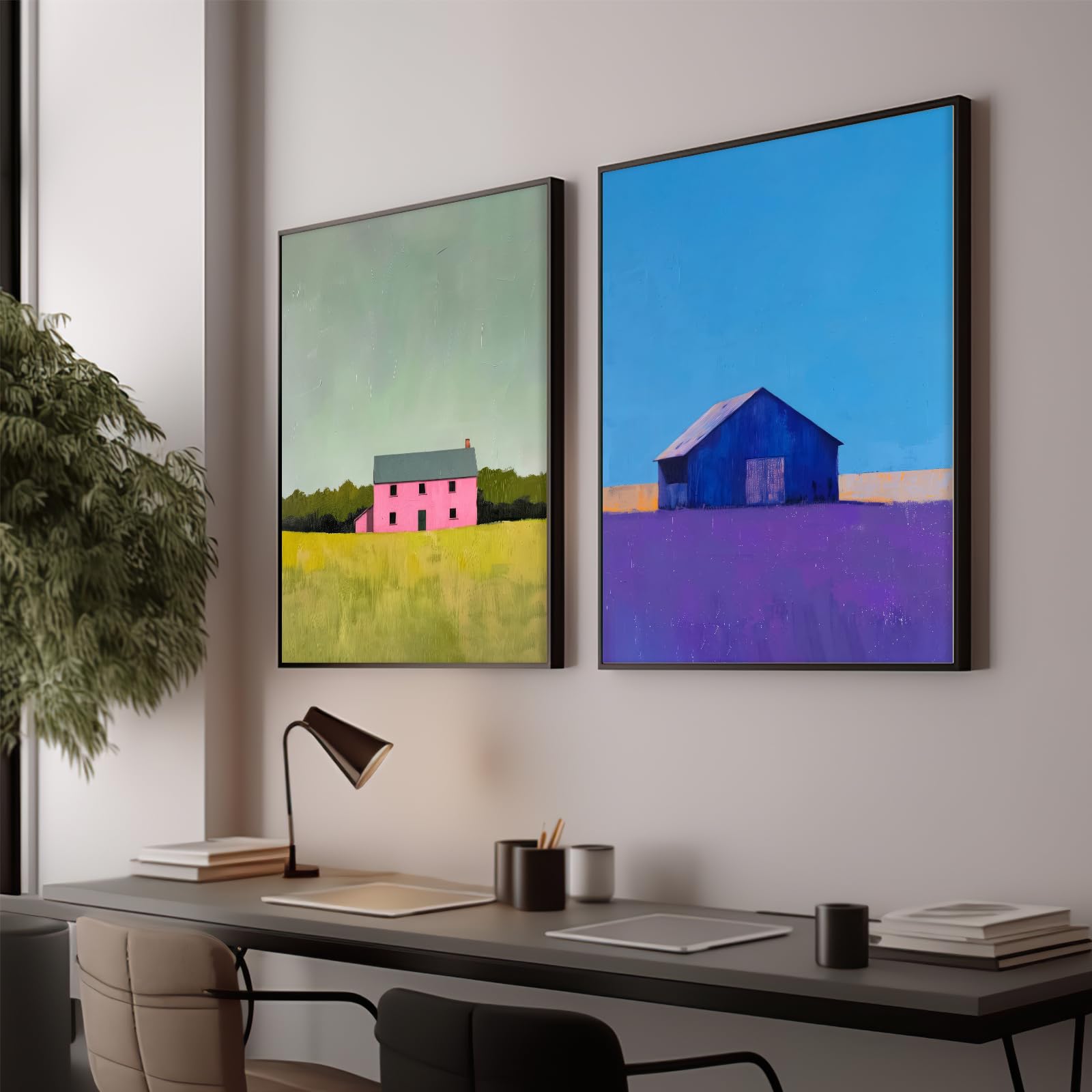 ZHGYGBN Retro Wall Art Gothic Home Decor Wall Art Victorian Painting Vintage Castle Oil Painting Vampire Castle Art for Home Living Room Bedroom Wall Decor (UnFramed, 12 X 16 Inch) Dark Academia Art: Coloured house 16X24inchx2pcs