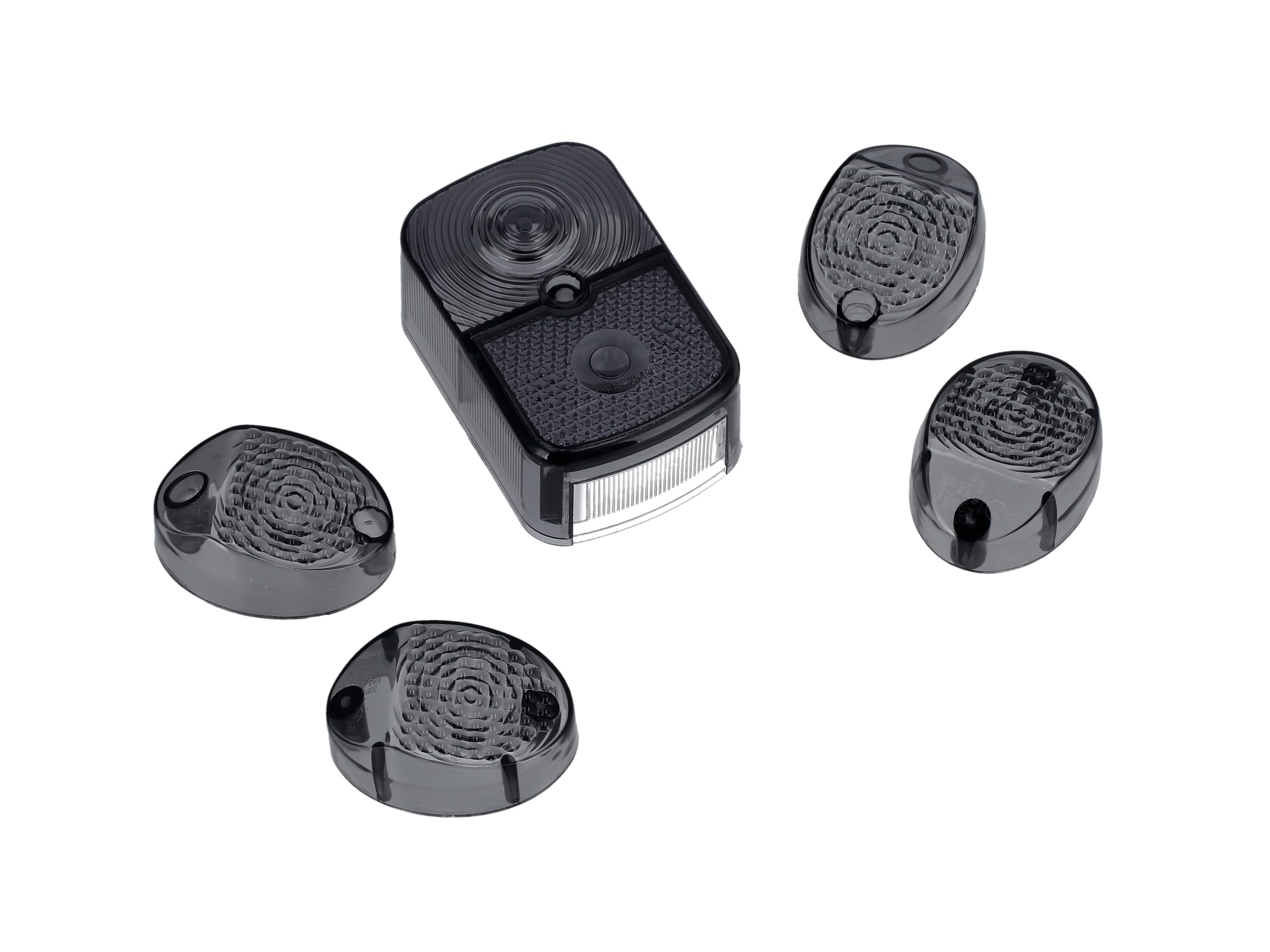 Set: Rücklichtkappe eckig + Blinkerkappen, Rauchgrau - für Simson KR51/1 Sc