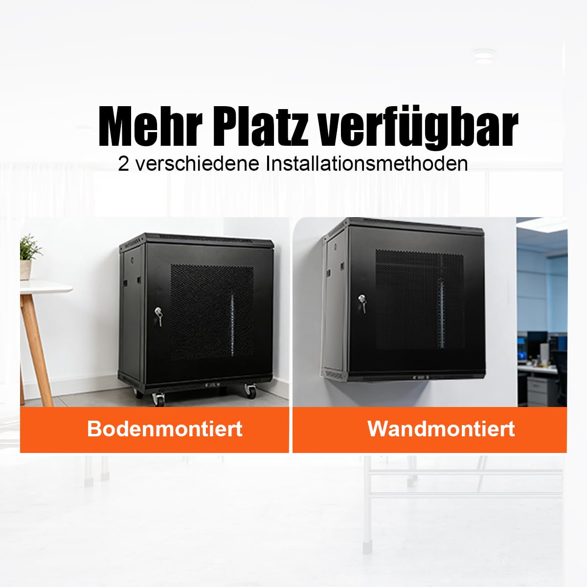 12U Netzwerk-Serverschrank Wandmontage 19 Zoll, max. 60kg | Abschließbare Seitenwände, für Server/Router/Switches/A/V.