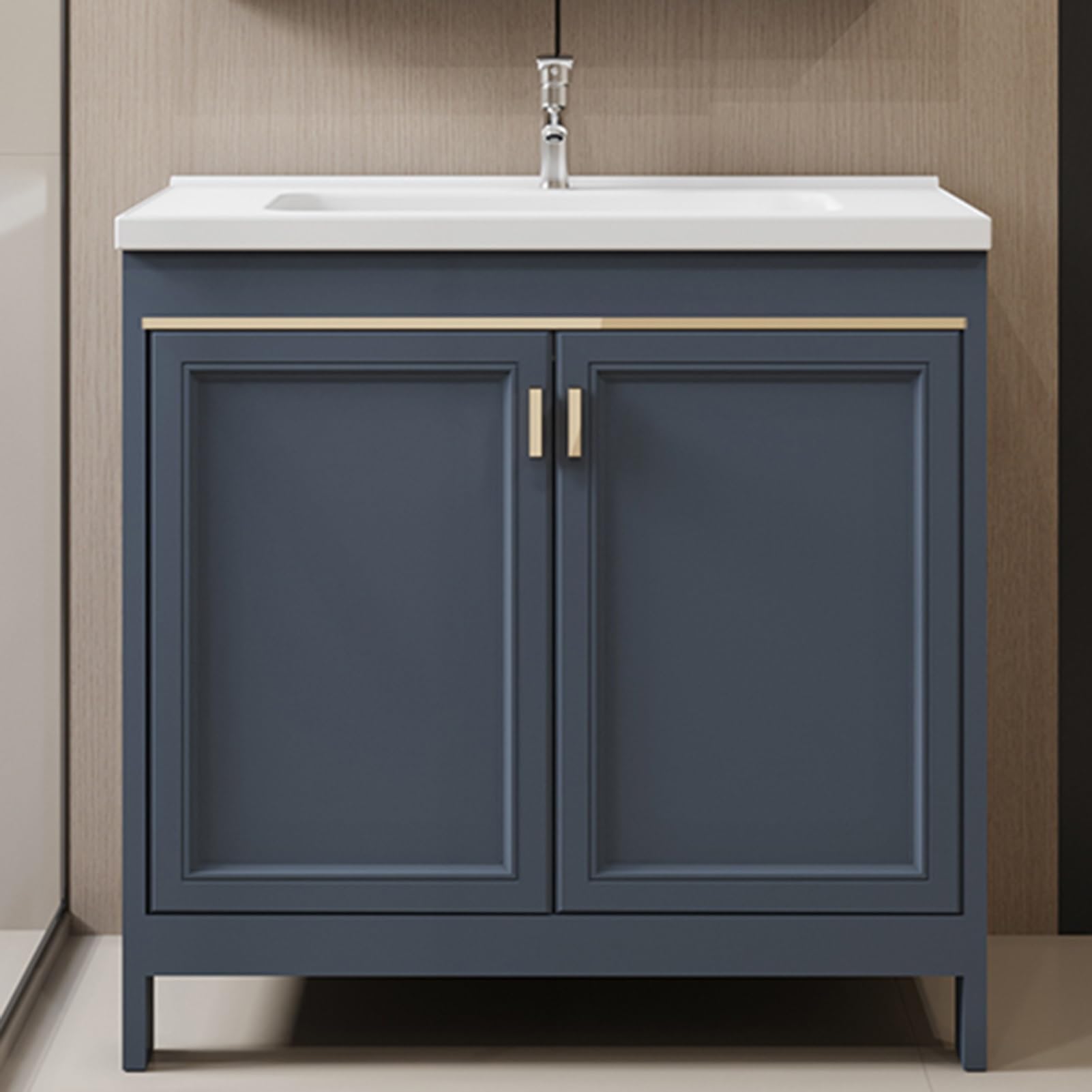 Mueble de baño independiente con fregadero de cerámica, 50 cm, grifo de agua fría/caliente, almacenamiento versátil para sala de estar, cocina, oficina, armario, un color de 60 cm, un color de 70 cm