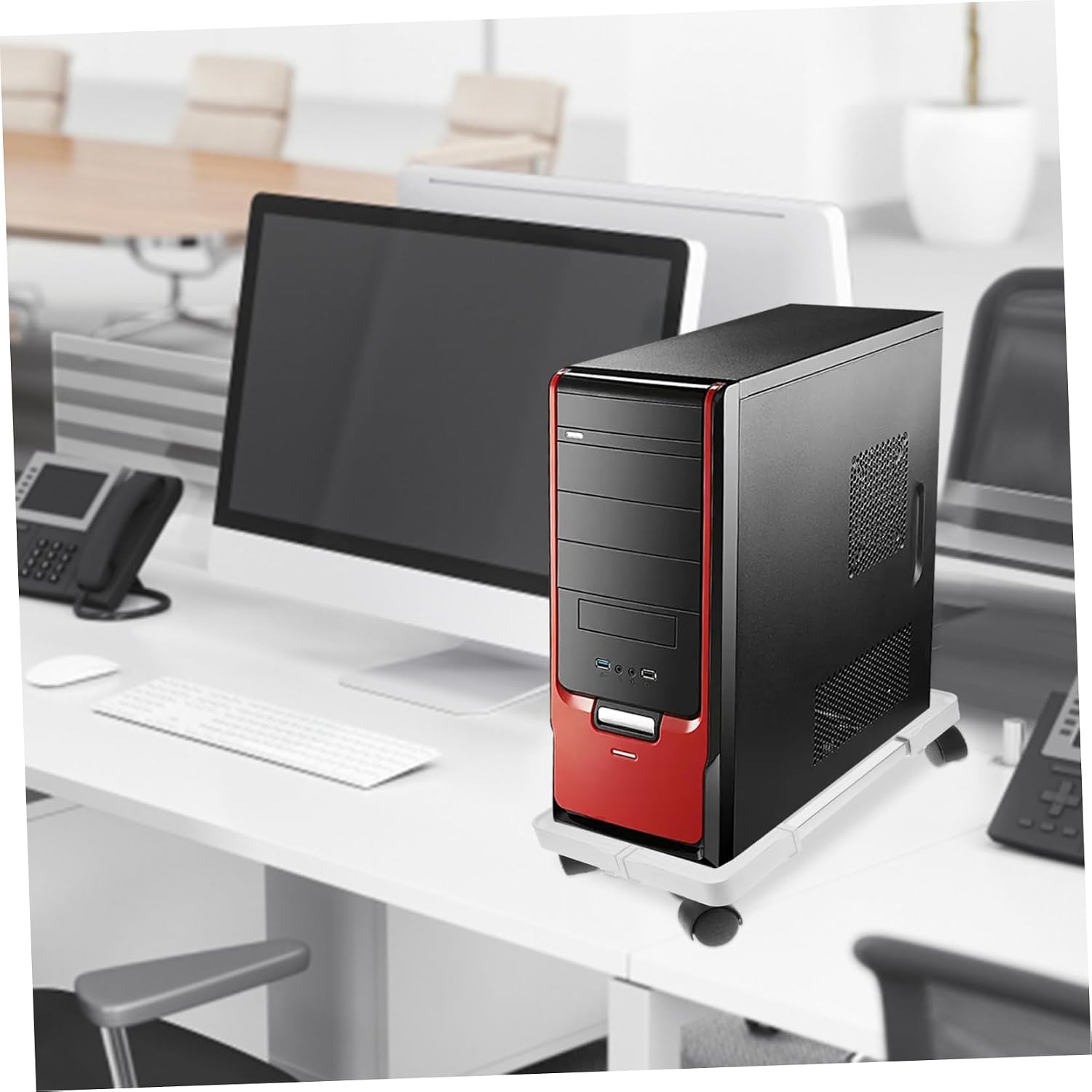 Computer Tower Stand with Caster Wheels Mobile CPU Holder for Desktop and Construction Space-Saving Design for Home and Office Use