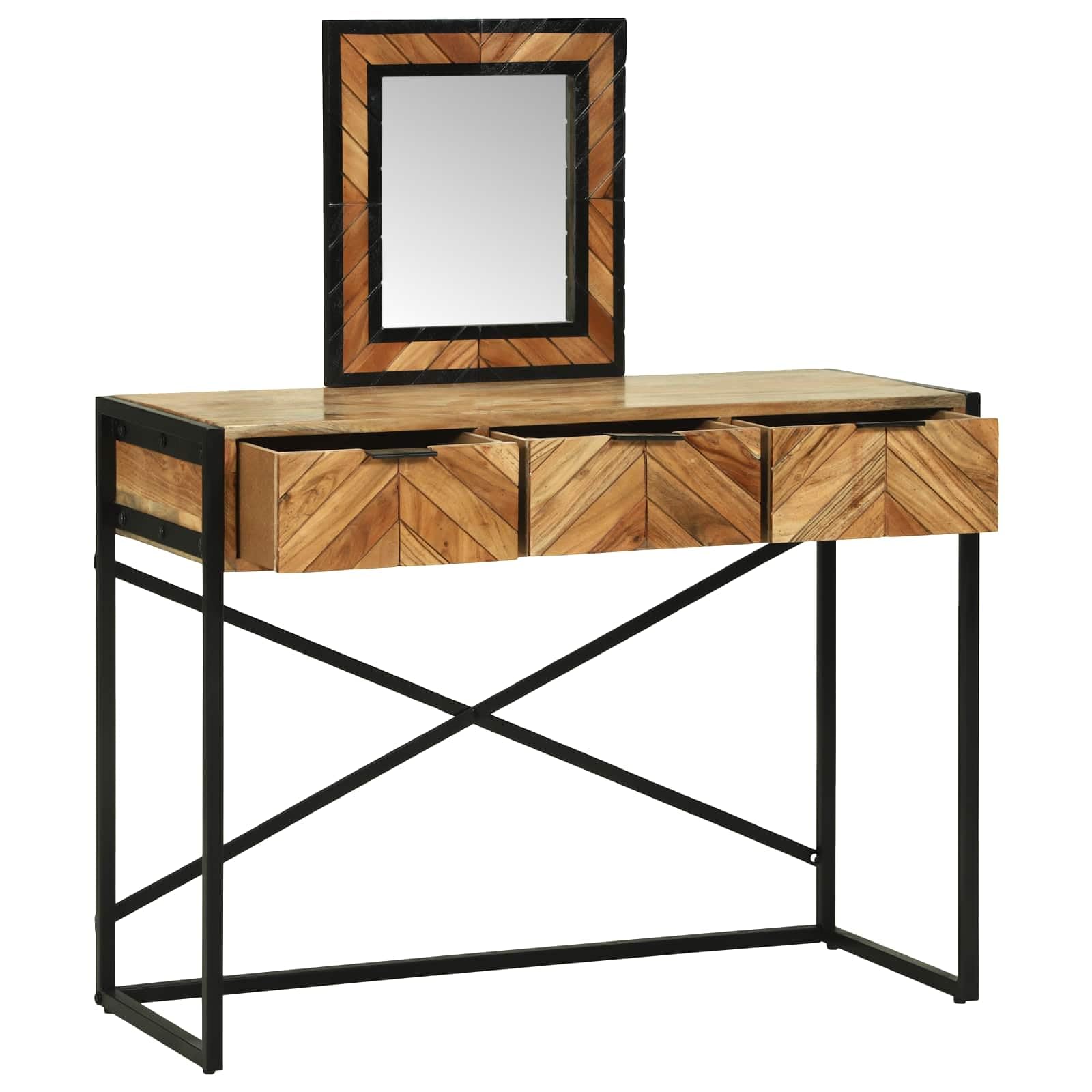 Toeletta marrone acacia, 100 x 40 x 120 cm, in legno massello, con specchio e spazio per riporre oggetti, per camera da letto e spogliatoio, con cassetti, illuminazione, organizer, design