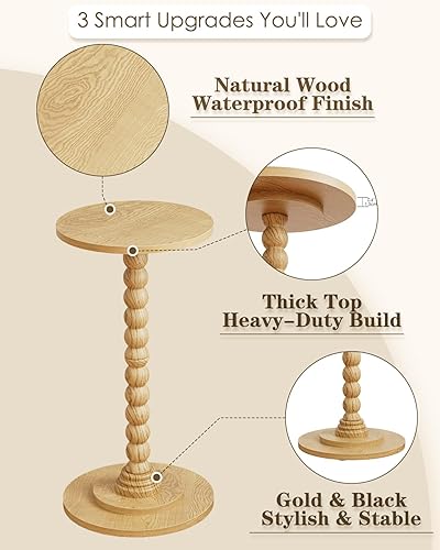 Miniatura 4 de Masupu Mesa auxiliar redonda, mesa auxiliar pequeña para espacios pequeños, mesa de bebida con pedestal con patas de madera maciza para sala de