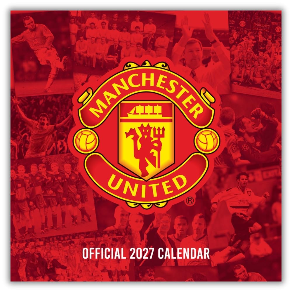 Manchester United FC Legends 2027 Square Wall Calendar Official Licensed Football Legends Calendar, Monthly Grid Layout, Iconic Man United Historic Moments, Large Square Format, Gift for Fans