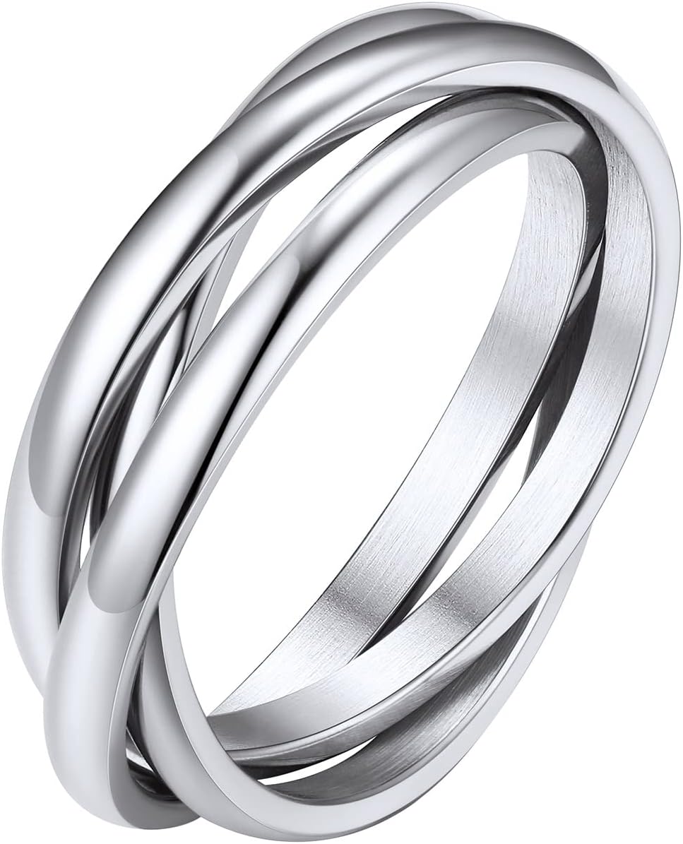 FOCALOOK Triple Row Rolling Ring Stainless Steel Thumb Ring Stacking Ring for Women (Stainless Steel, 4)