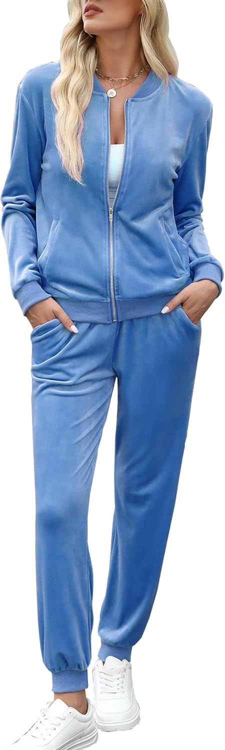Marvmys Women’s Velour Tracksuit Full Zip Up Sweatsuits Set 2 Piece Outfits Jogger Set