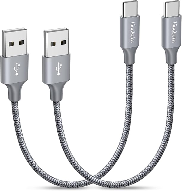 Huukein Short USB C Cable [0.3M, 2-Pack], Nylon Braided 30CM USB Type C Fast Charging Charger Lead Compatible with Samsung Galaxy S20 S21 5G S10 S22 S9 S8 Plus, A21s A40 A41 A50 A51 A70 A71 M30 M31