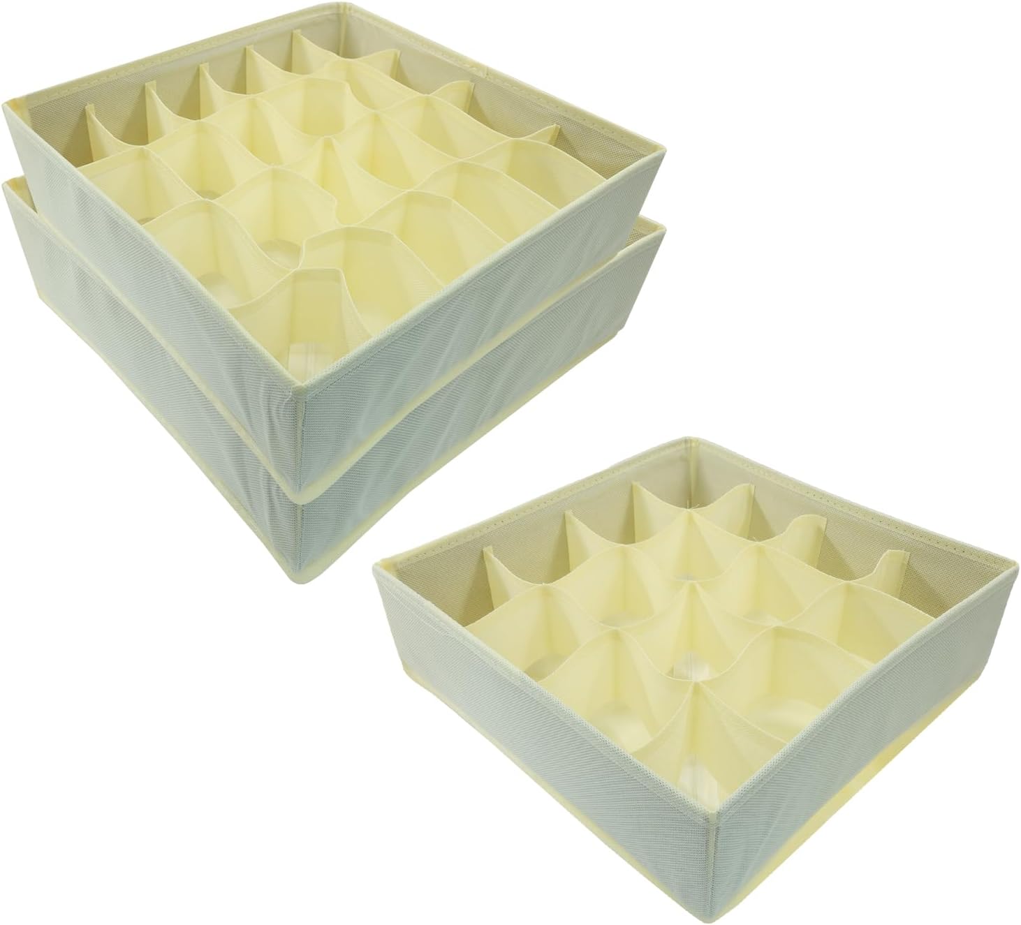 3 Pack Sock Underwear Organizer Dividers, Collapsible & Foldable Cabinet Organizer Storage Boxes, 64-Cell Fabric Drawer for Socks, Underwear, Ties (16+24+24 Cell, Beige)