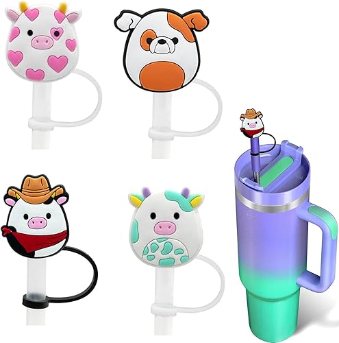 Tapa grande de paja de vaca vaquera de 0.394 in para Stanley Cup de 40 oz 30 oz de silicona de dibujos animados de paja tapas de paja tapas