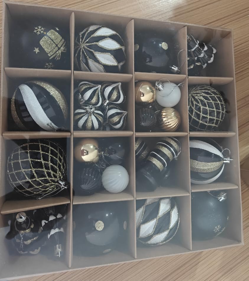 クリスマス ボール オーナメント セット SVNVIOZ 北欧風 8㎝ ゴールド ブラック ホワイト ボール クリスマスツリー 飾り 豪華 多種類 おしゃれ デコレーション