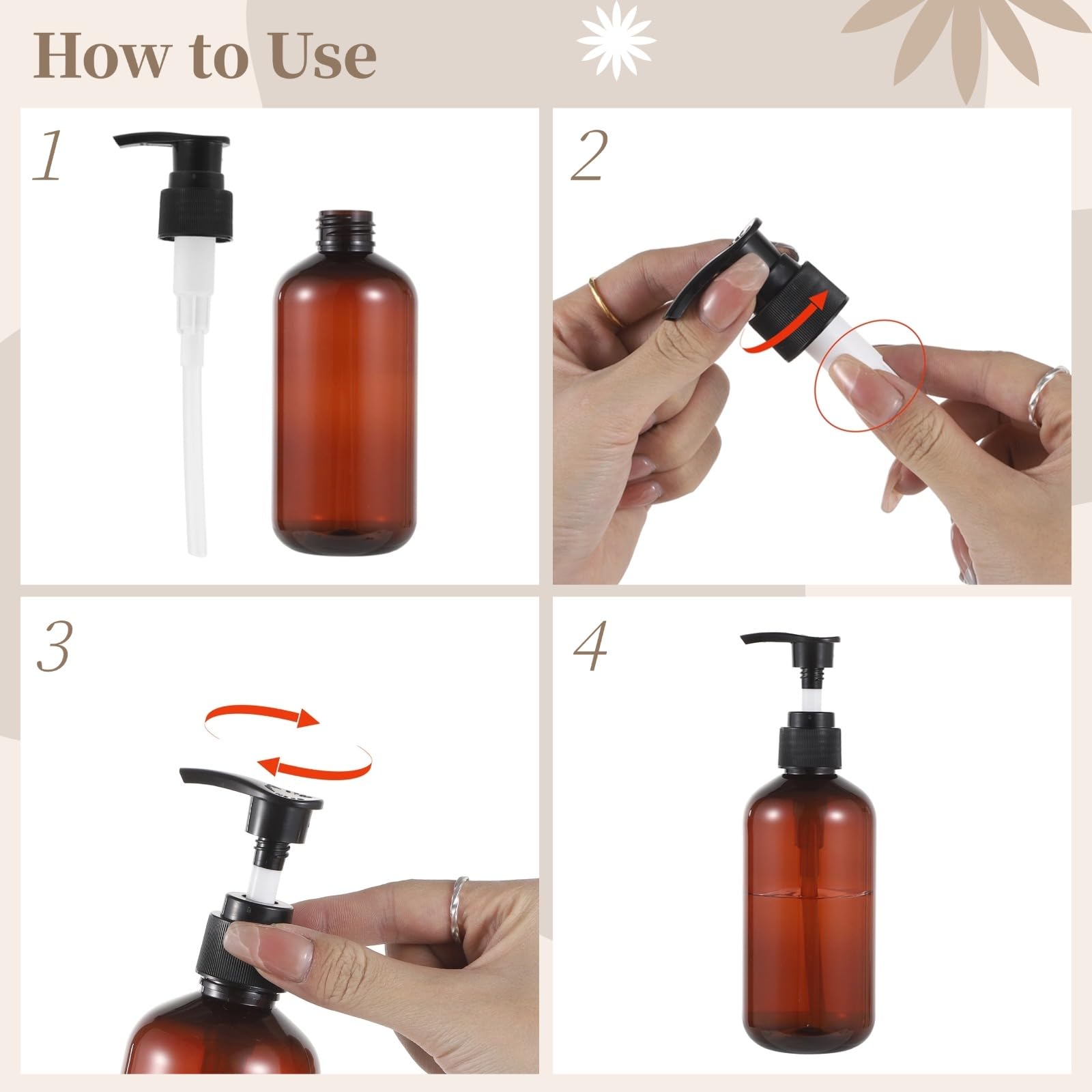 30 STK. Leere Pumpflaschen, 8 oz/236 ml bernsteinfarbene Kunststoffflaschen zum Nachfüllen, Reisespender mit Pumpe für Lotion, Duschgel, Shampoo, Conditioner und Creme