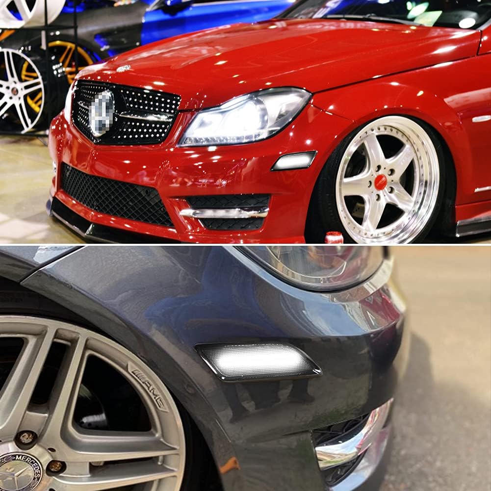 Smoked Lens White LED Front Bumper Side Marker Light for 2012 2013 2014 Mercedes Benz W204 LCI C250 C300 C350 C-Class
