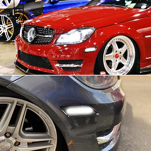 Miniatura 8 de Lente ahumada LED blanco parachoques delantero luz de marcador lateral para 2012 2013 2014 Mercedes Benz W204 LCI C250 C300 C350 Clase C