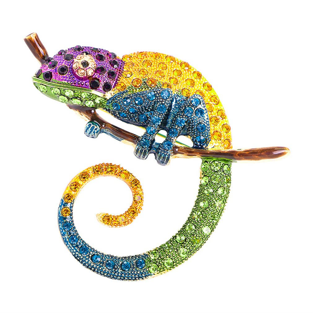 PEALGBI 1 Pack Colorful Diamond Chameleon Brooch Rhinestone Lizard Corsage Fashion Creative Enamel Accessory Suitable for Jackets Cotton Shirts Skirts Cotton Canvas Bags, Metal