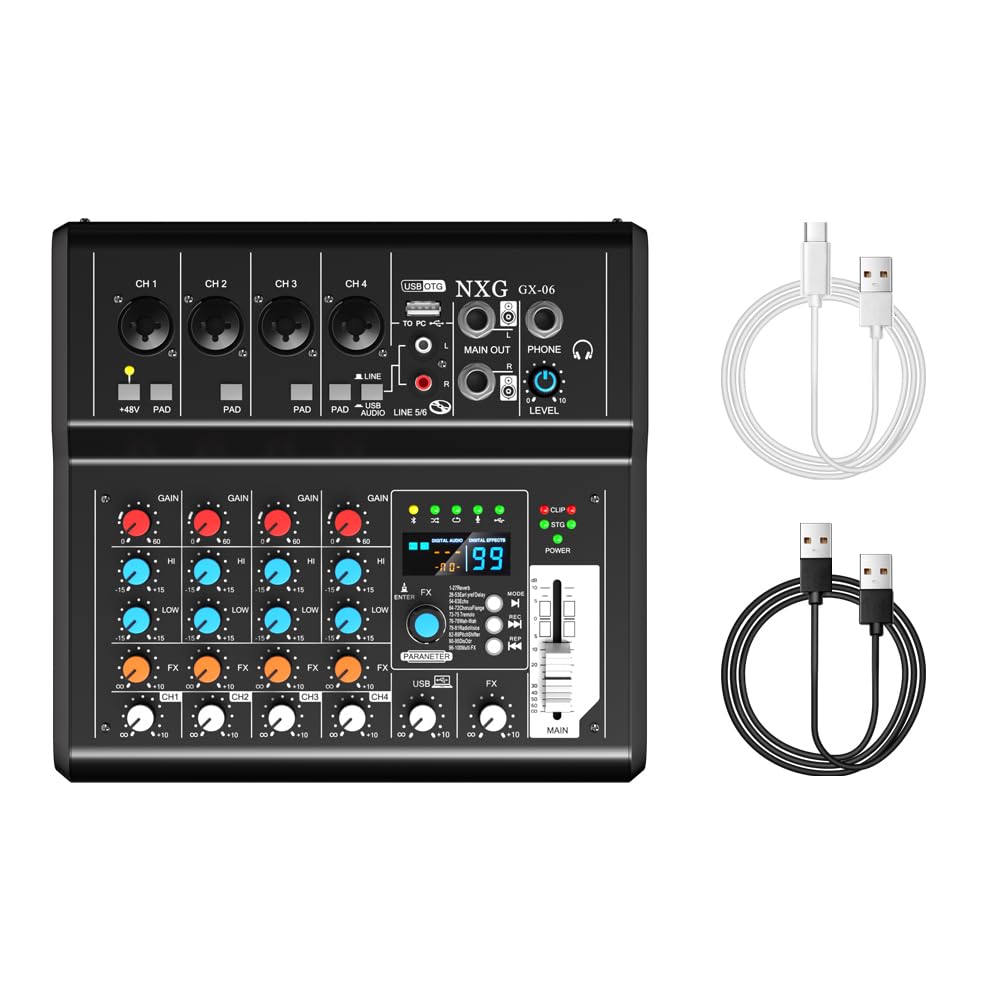 Doslnlya GX-06 Audio Mixer-Desktop System Interface with 6-Channel Tuner, USB, Bluetooth, Digital MP3 Computer Input, 48V Phantom Power, FX99DSP (GX-06 black)