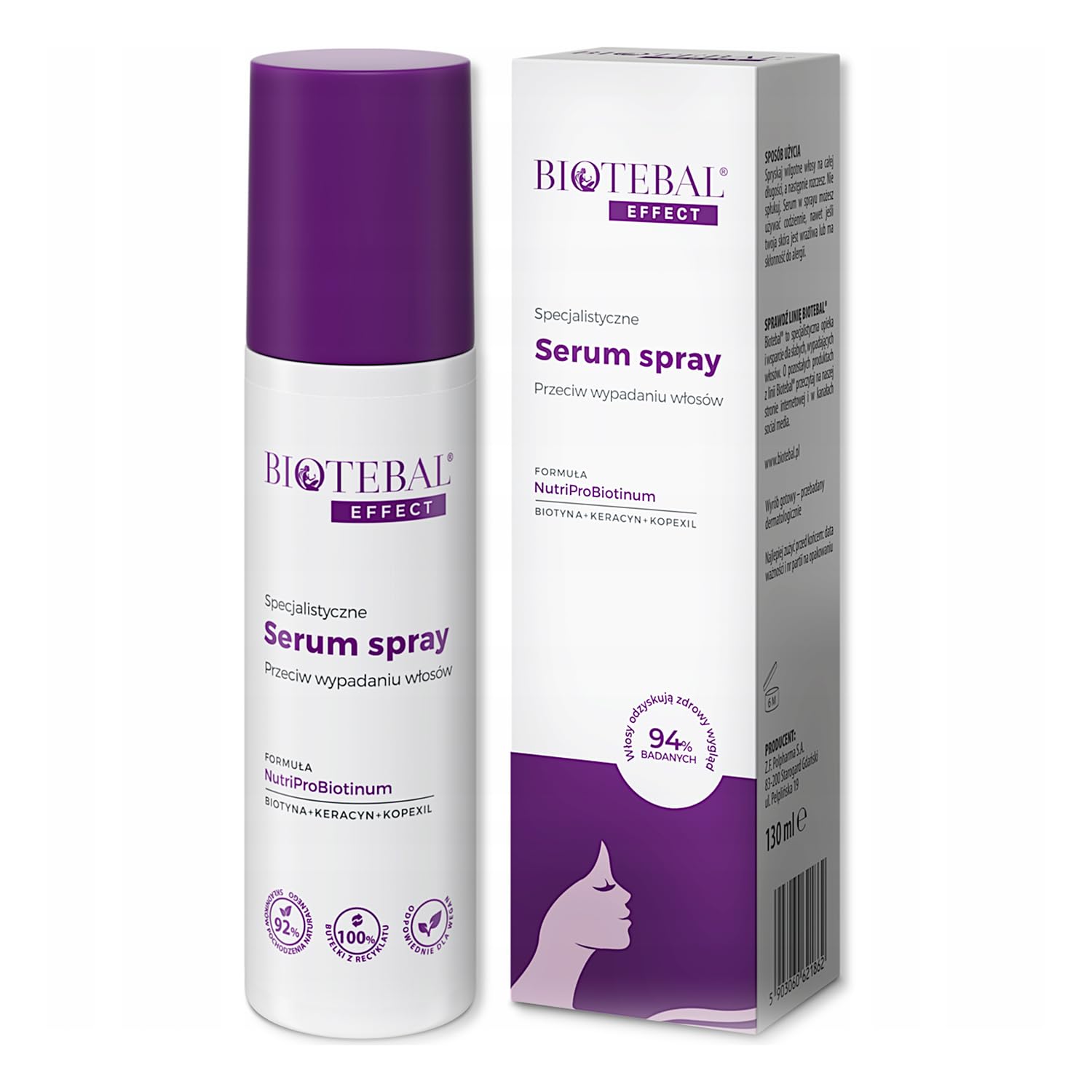 Biotebal EFFECT | Specialized Serum Against Hair Loss | Blue Unscented Spray 130ml for Unisex Adults with Hair Loss