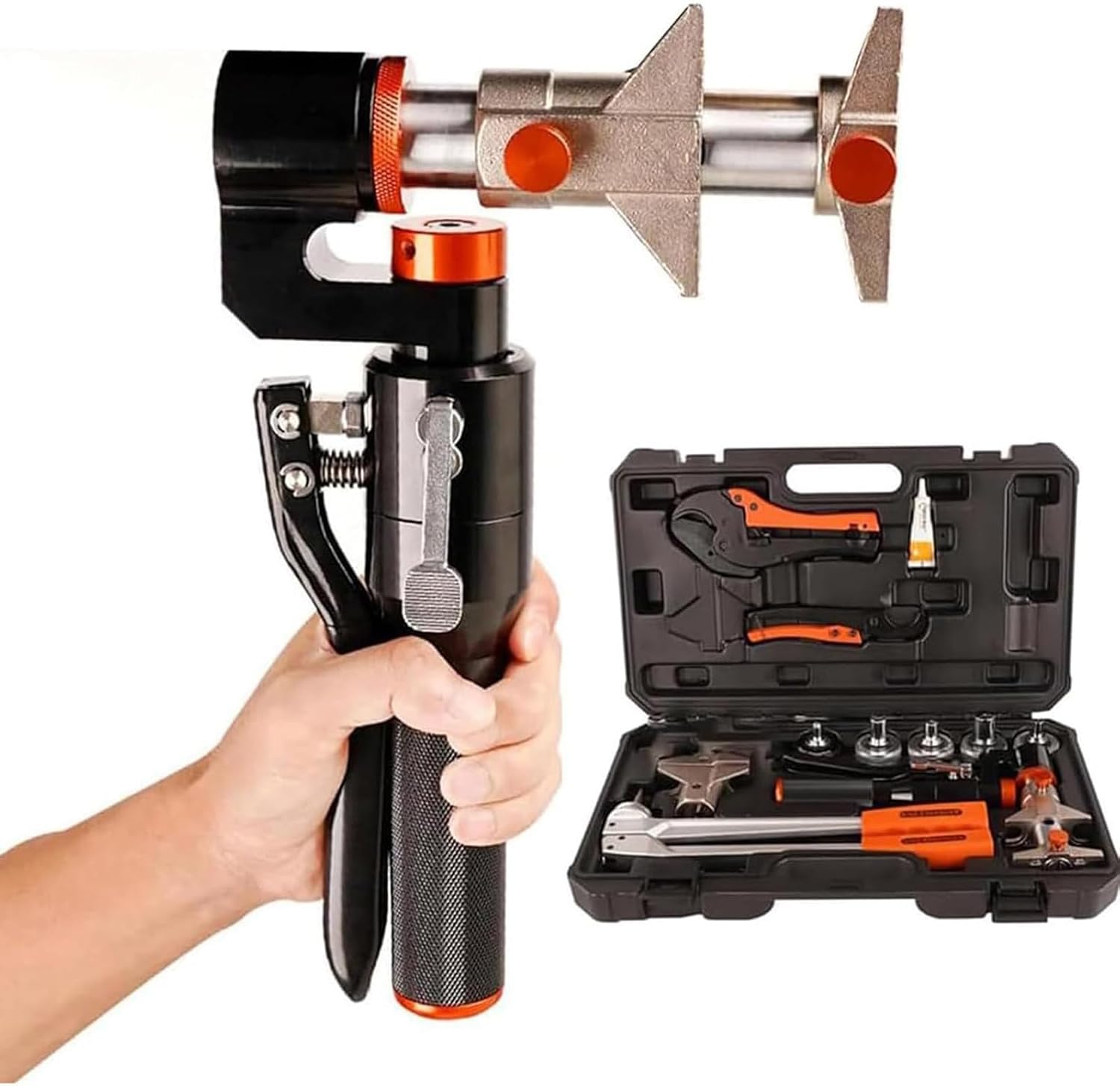 BOOZXCV Electric PEX Expander Tool Kit, Rechargeable Expansion Tool for 16/20/25/32 mm PEX Pipe Crimping with and Expanding Tool for Plumbing (8molds)