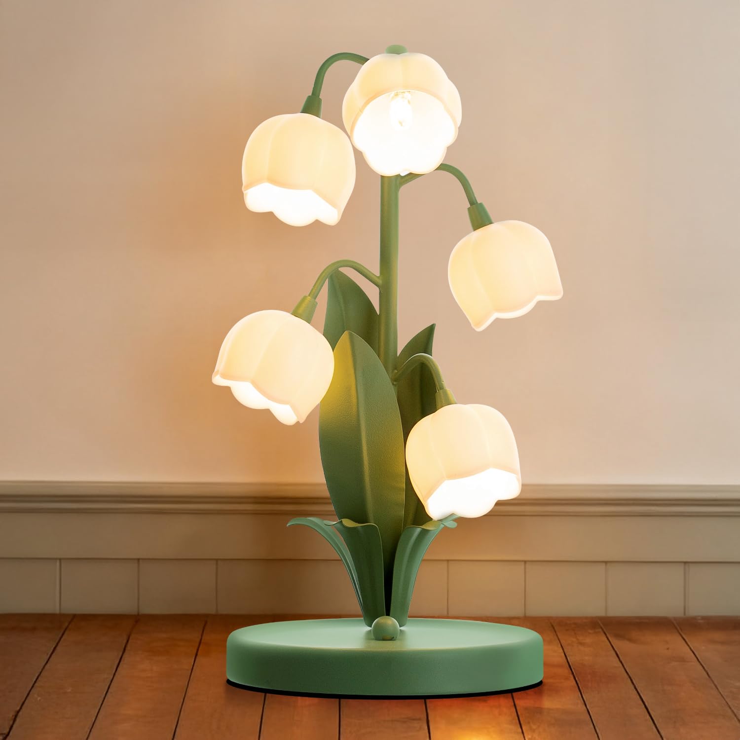 Vintage Flower Table Lamp for Home, 5 Lily of The Valley Desk Lamps 3 Color Modes Reading Lamp with G4 Led Bulbs for Bedroom, Living Room, Office