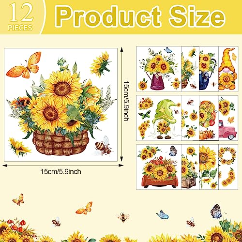 Image of 12 Sheets Sunflower Rub on Transfer Flower Decor Transfer Stickers Spring Fall Holiday Rub on Decals for Christmas Wood Furniture and Craft Journal Envelope Scrapbooking, 5.9 x 5.9 Inch