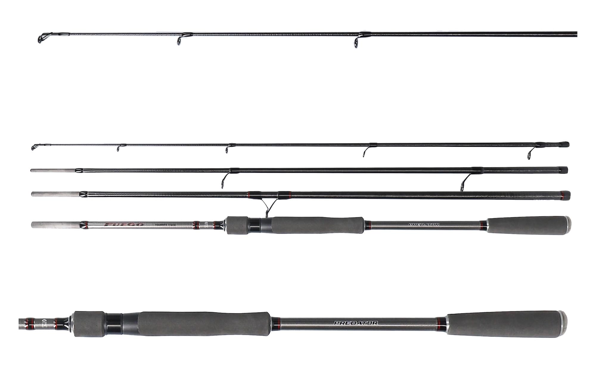 DAIWA Fuego Predator Travel Spin, 4 Teile, Raubfisch Angelrute, Reiserute
