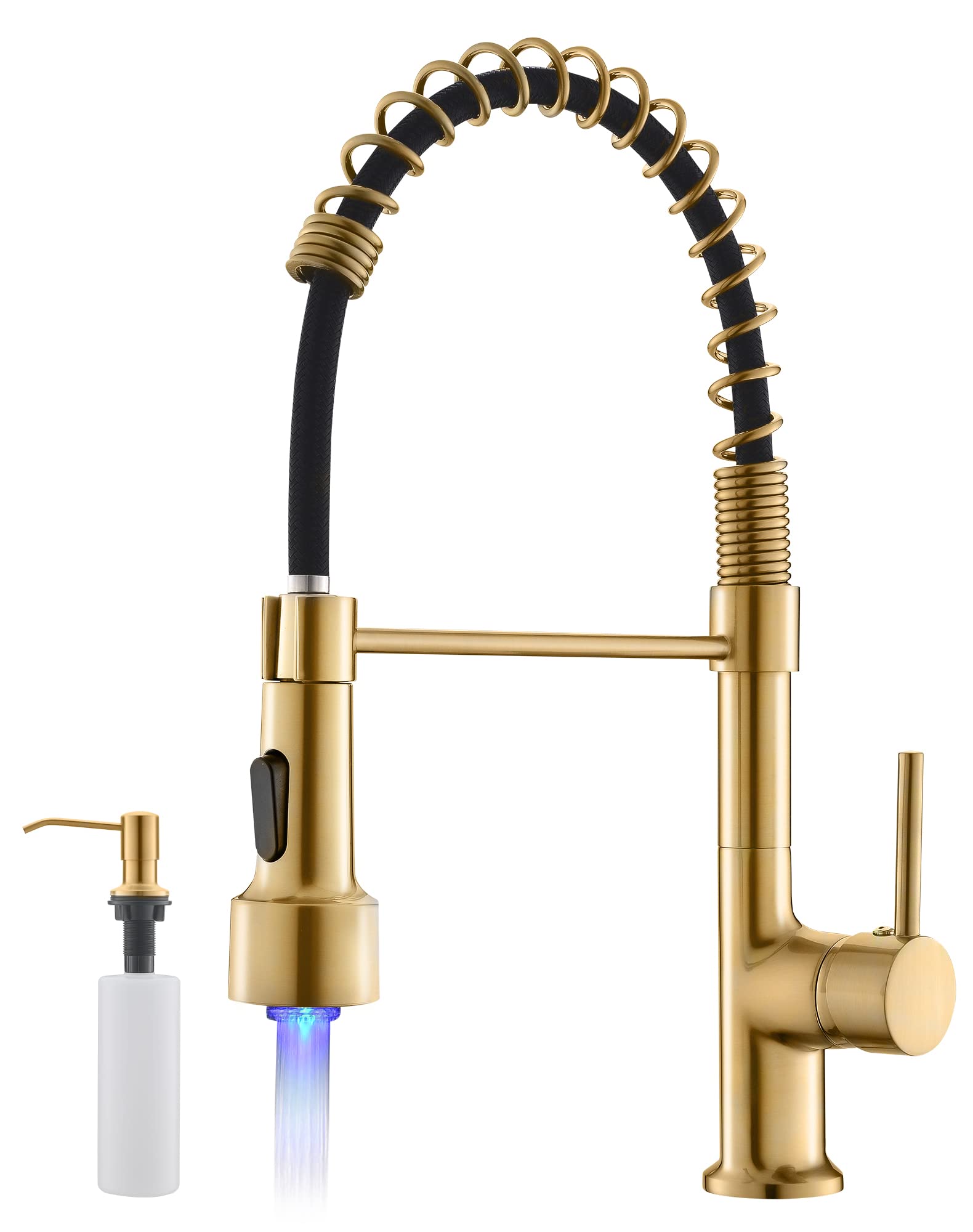 GIMILI Brushed Gold Kitchen Faucet with Pull Down Sprayer with Soap Dispenser Single Handle LED Kitchen Sink Faucet