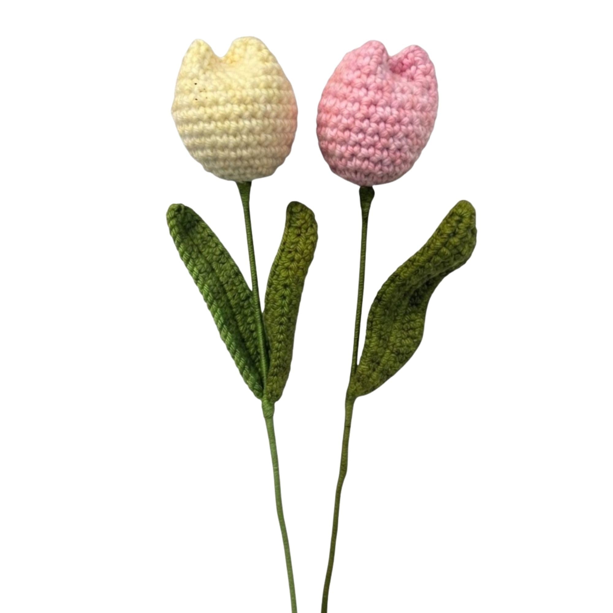 DECOROIDHandmade Crochet Tulip Flowers Artificial Knitted Woolen Flower with Long Stem Natural Looking Faux Tulip Bouquet for Home Decor Living Room Vase Decoration Gift (Multicolor)-image-12