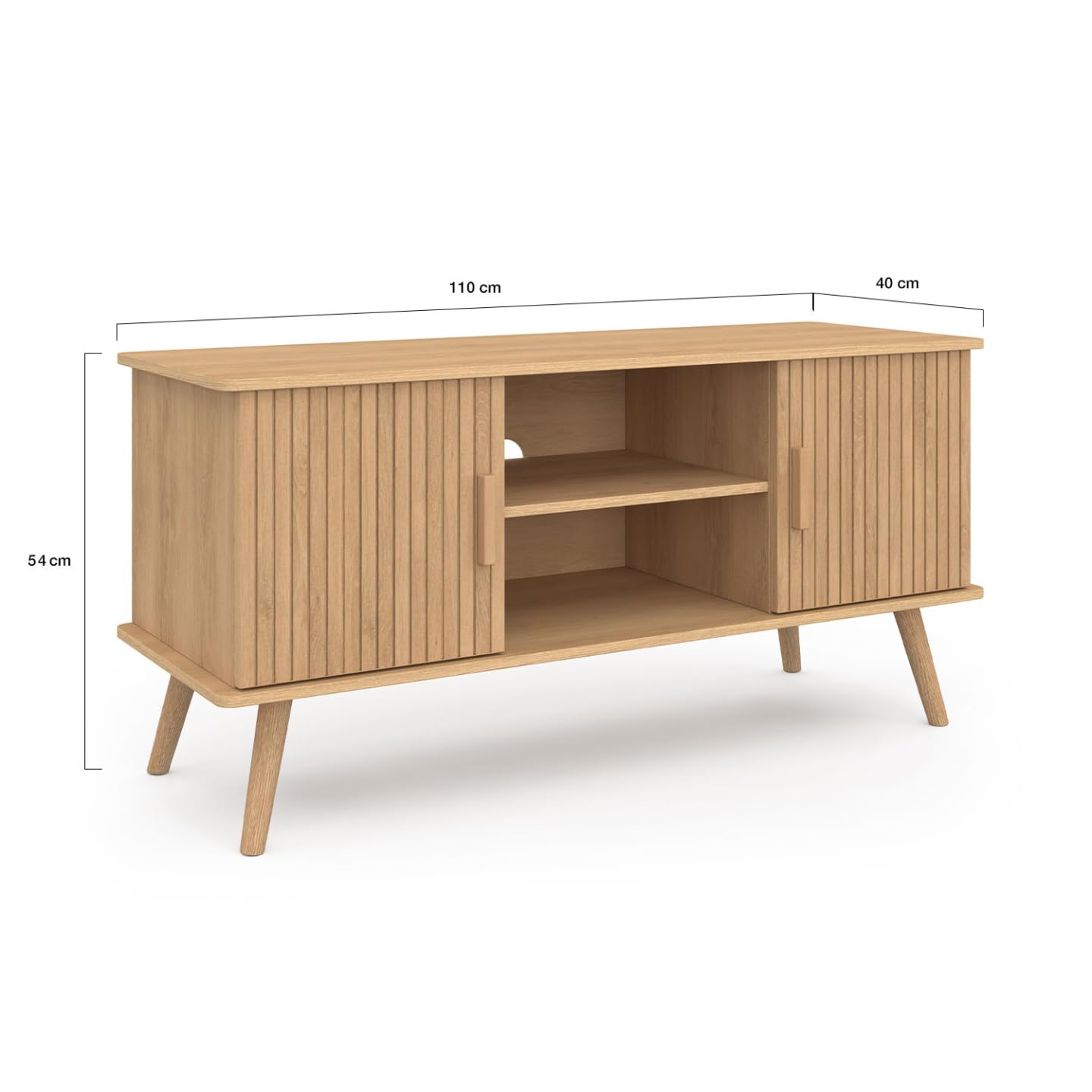 IDMarket - Meuble TV 110 cm Juliette 2 Portes Lattes tasseau Bois Coloris chêne
