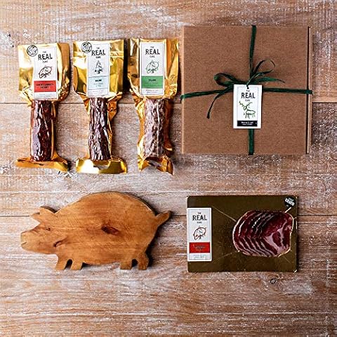 The Real Cure - British Pork Charcuterie Selection Box - A Selection of Award Winning Products in a Fluted Hamper Box Cover