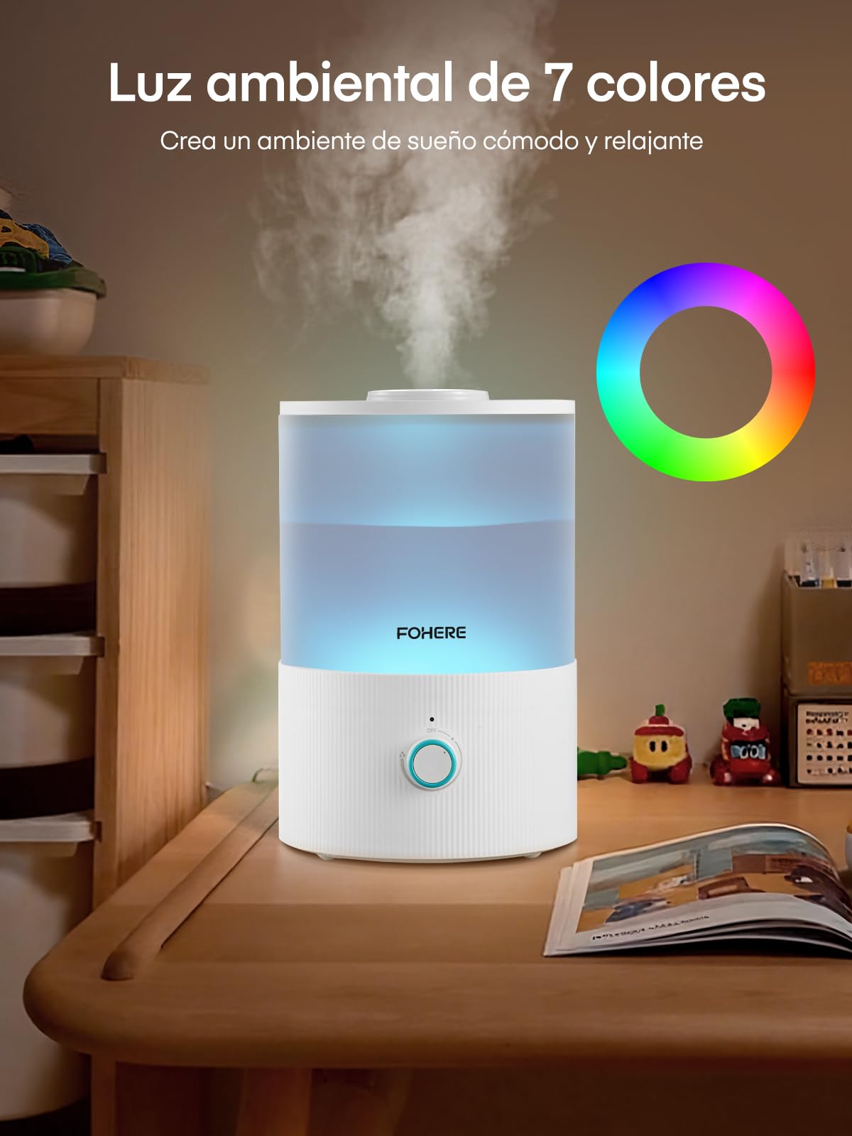 FOHERE Humidificador Bebés, 28dB Silencioso, 3,2L Llenado Superior