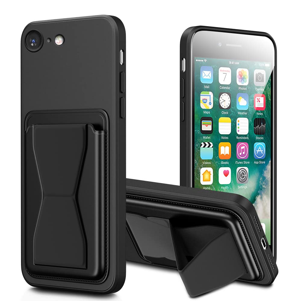 対応 iPhone 7 / 8 ケース iPhone SE2 / SE3 ケース スタンド付き カード収納 アイフォン カバー シリコン スタンド機能 滑り止め 黑