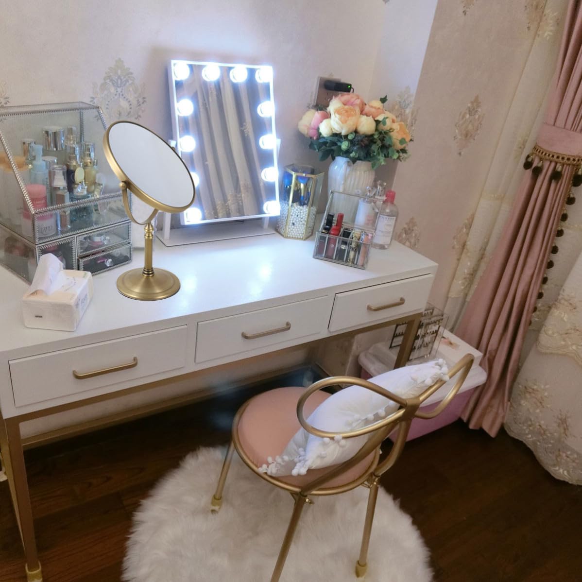 SOIMISS Espejo de Maquillaje Material de Metal y Doble Cara Aumento 3X de Mesa Diseño Antideslizante Adecuado para Uso Hogar