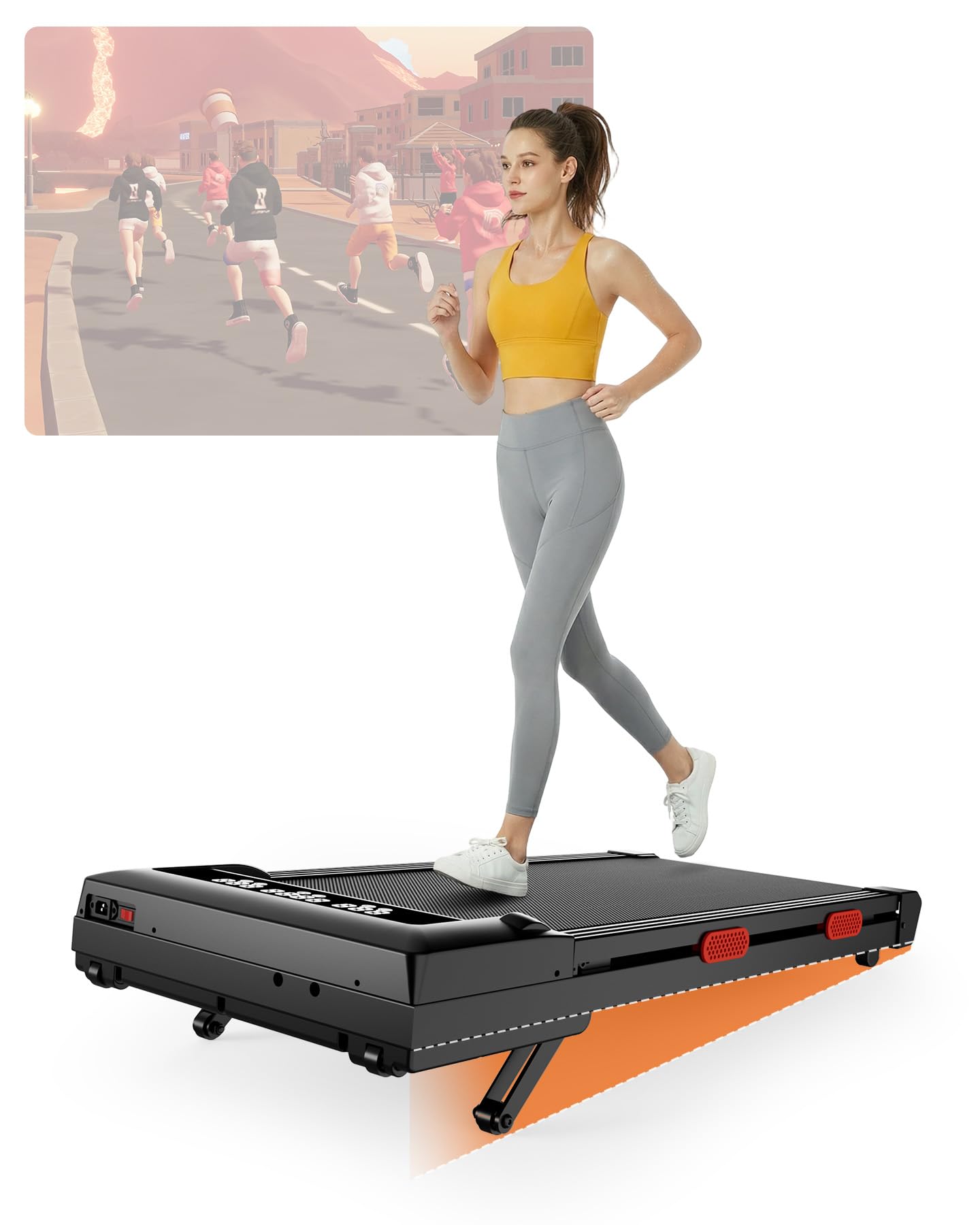 Raceable Walking Pad mit Steigung, Lacuffy Laufband für Zuhause mit APP-Steuerung, unter dem Schreibtisch Laufband mit AI-Training und Multi-Runner-Rennen, Max 136kg