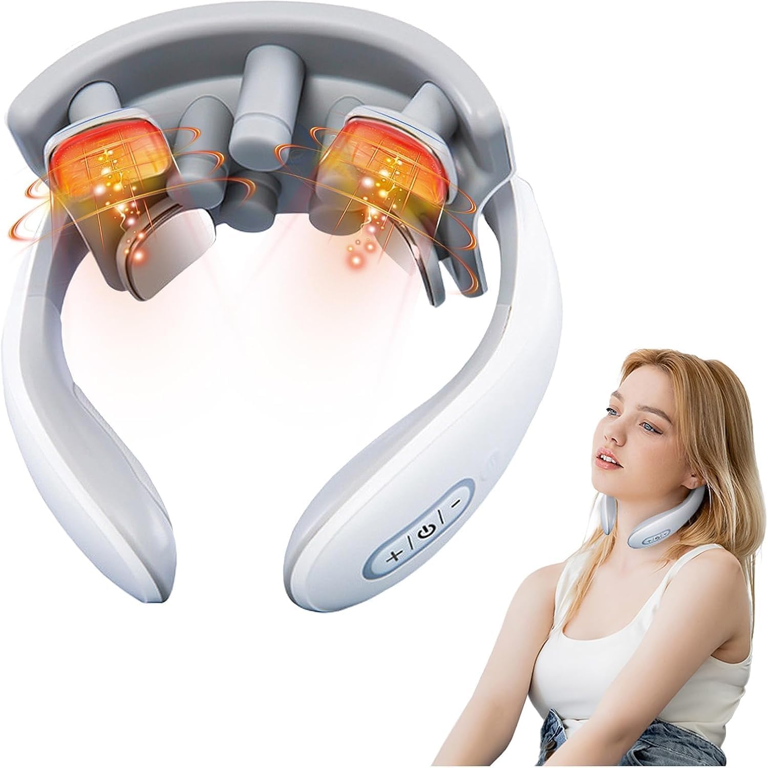 FLOITTUY Portable USB Powered Neck And Shoulder Massager with Heating Function, Deep Tissue Kneading, Multifunctional Treatment Device with 3000Mah Rechargeable Battery for Home And Office Use