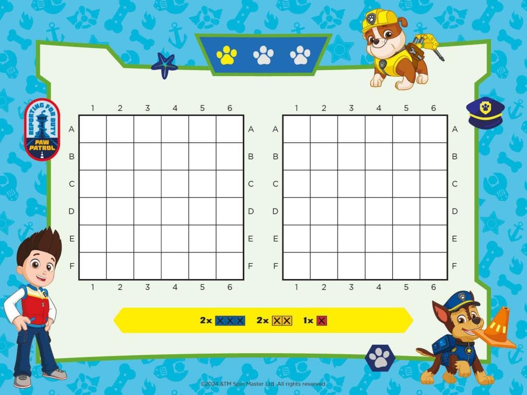 PAW Patrol Schiffe Versenken Spieleblock – 96 Spielvorlagen, 3 Schwierigkeitsstufen, Ab 5 Jahren