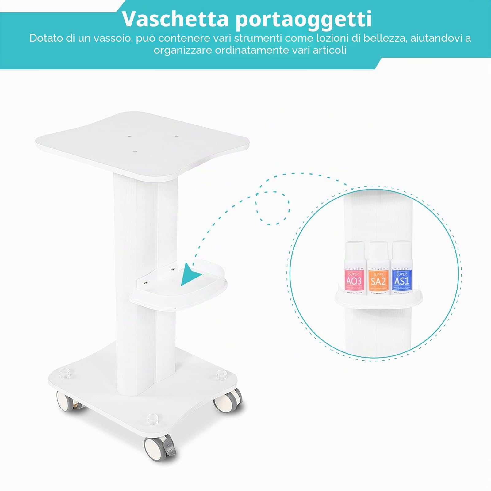 Carrello cosmetico salone, carrello lavoro con vano portaoggetti, portatile, per parrucchiere, beauty salon, trolley con ruote, carrello medico, per strumenti di bellezza SPA