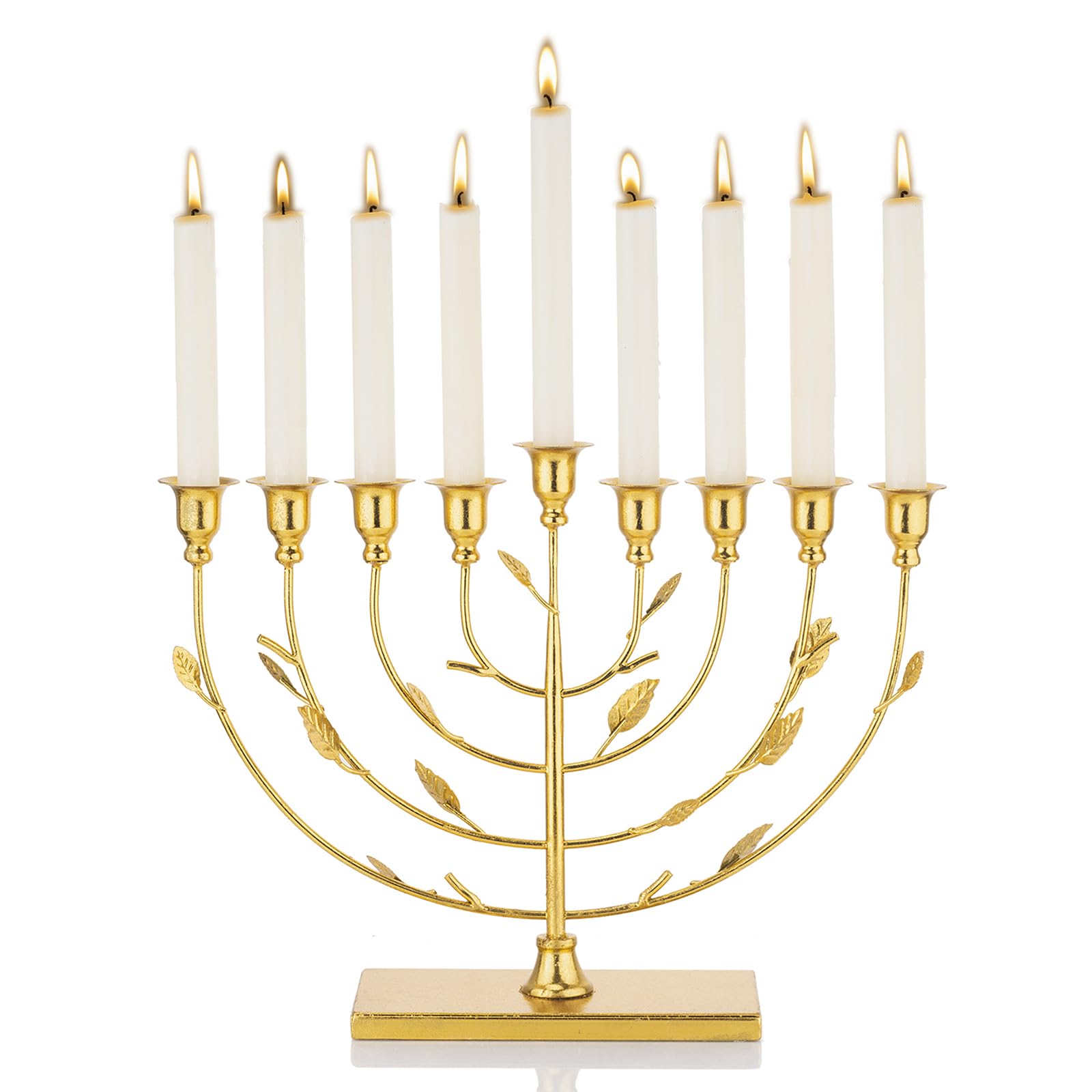 ZOOYOO Hanukkah Menorah Tree of Life with Gold Finish, 9-Branch Menorah Candle Holder, Gold Metal Menorah for Hanukkah Holiday Ceremony Candlelight Dinner Party