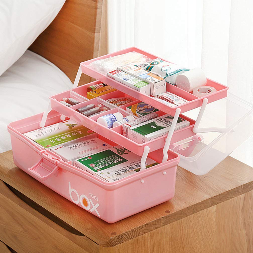 TOPBATHY Box First Aid Kit Family Emergency Kit Folding Storage Bins Medicals Storage Containers Storage Bin with Lid Travel Medicine Kit Medical Case Medicine Chest Manicure