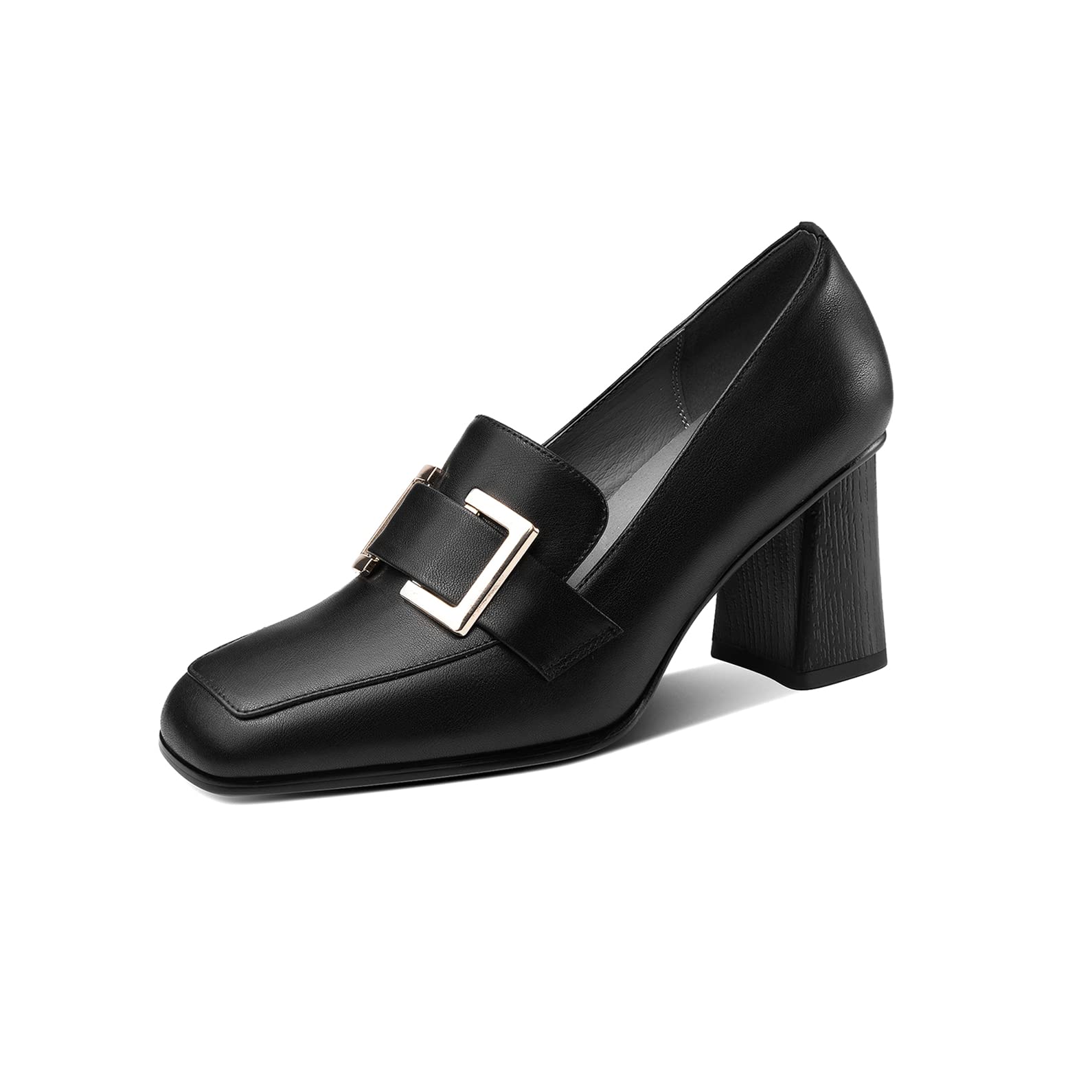 TinaCus Women's Handmade Genuine Leather Block Heel Square Toe Pumps Shoes with Modern Pattern