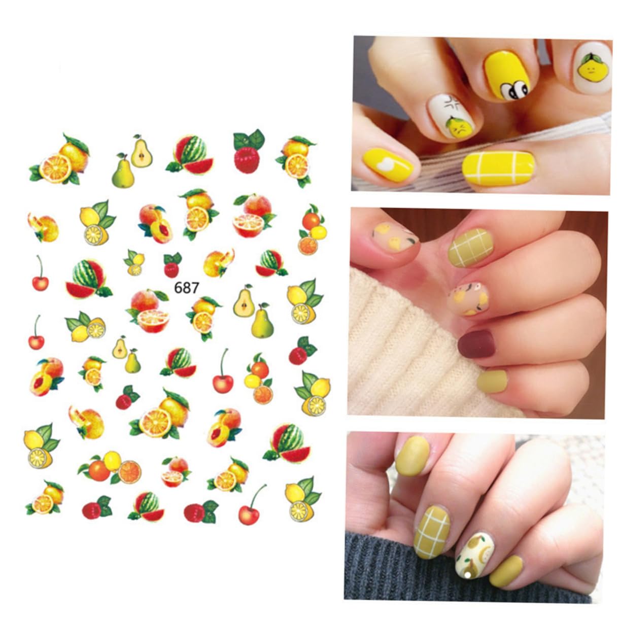 minkissy 36 Hojas De Pegatinas De Uñas De Frutas Para Uñas Acrílicas Pegatinas Impermeables 3D Pegatinas De Frutas Uñas Autoadhesivas Punta De Uñas Manicura Arte Pegatinas Niños Decoración