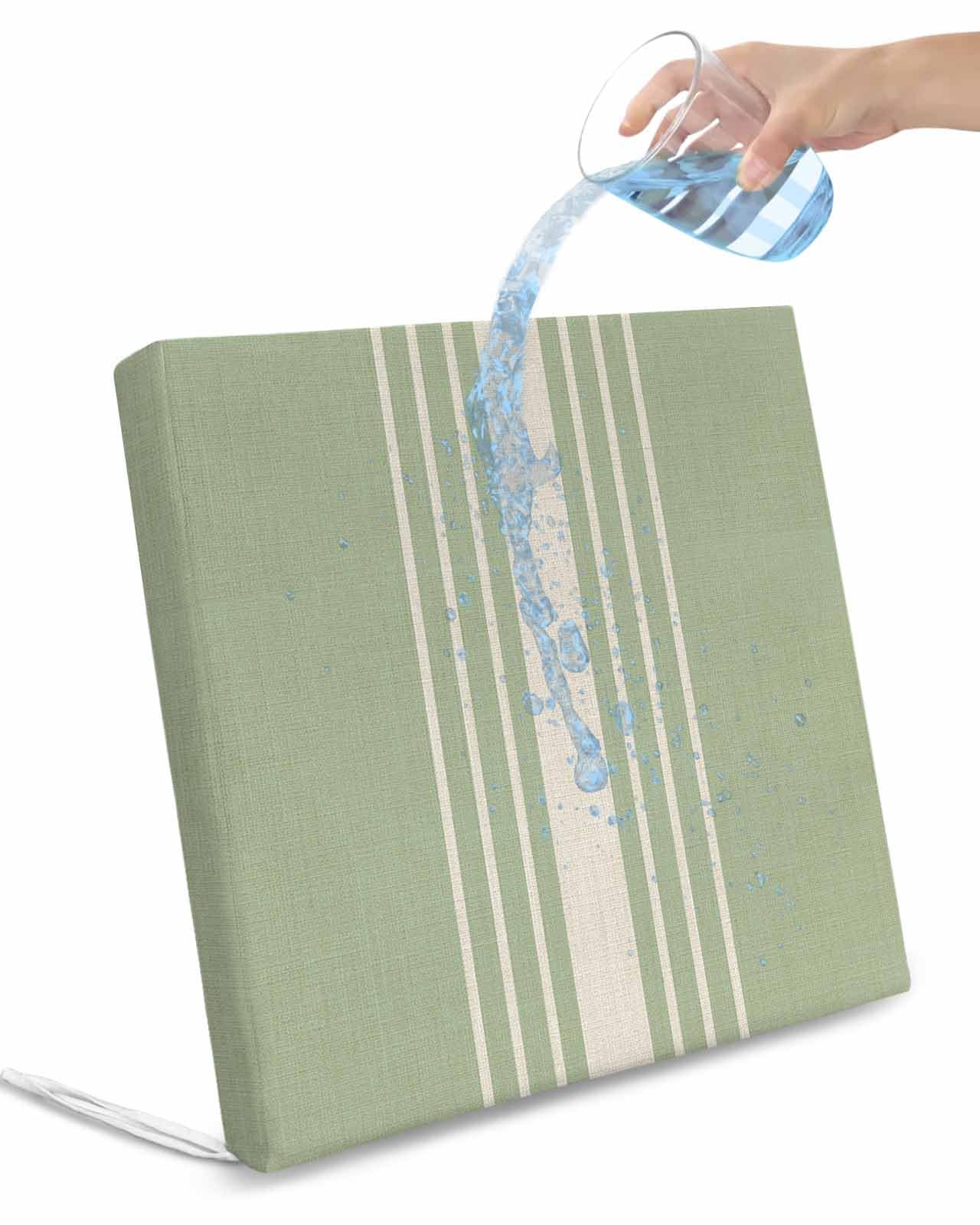 2 Pack Sage Green Beige Striped Waterproof Cushion Covers with Ties, Outdoor Patio Chaise Lounge Chair Seat Cushion Slip Covers Replacement(Only Cover) Farmhouse Retro Lines Modern 22