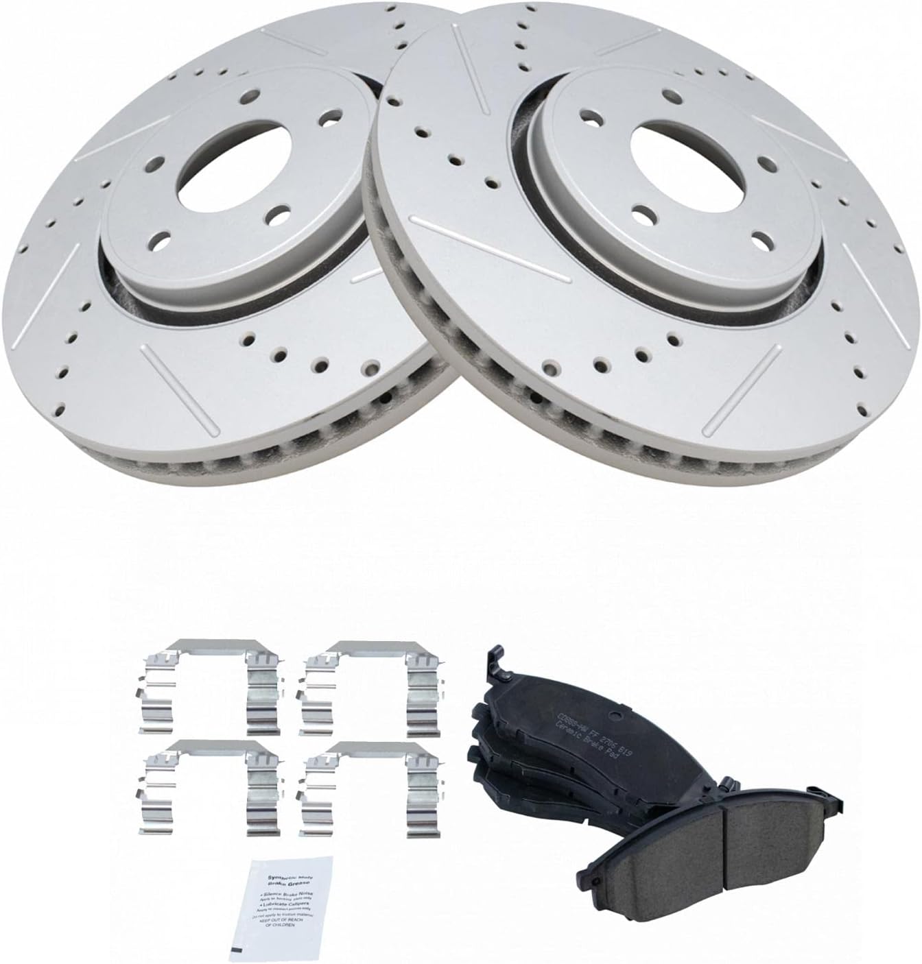 TRQ Front Performance Brake Pad & Rotor Kit Brake Pads Brake Rotors Set Ceramic Vented Premium G-Coated Compatible with 2005-2012 INFINITI FX35 2013 FX37 2005-2008 FX45 2014 QX70