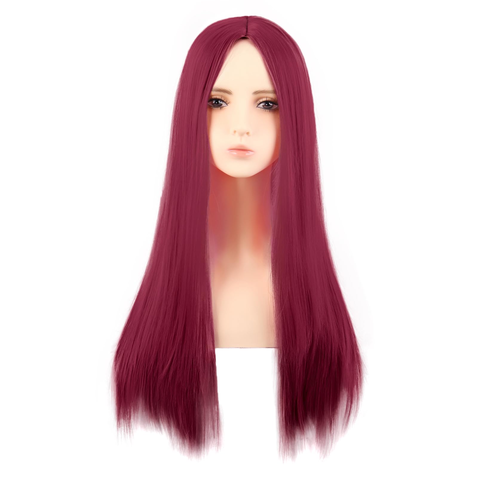MapofBeauty 28 Inch/70 cm Monochrom Side Bangs Long Straight High Temperature Fiber Fashion Wig (Blood-Red)