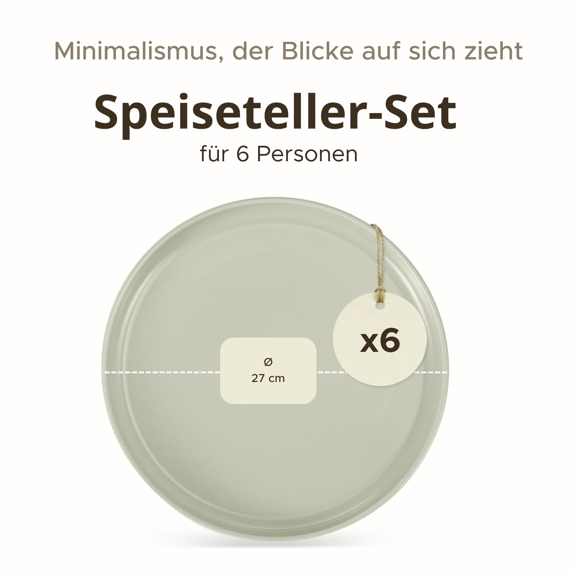 Konsimo. Speiseteller Set für 6 Personen - VICTO Tellerset aus Keramik - Teller Set 6er - Spülmaschinen - Mikrowellengeeignet - Moderne Großer Essteller - 27 cm - Beige - Grün Matt