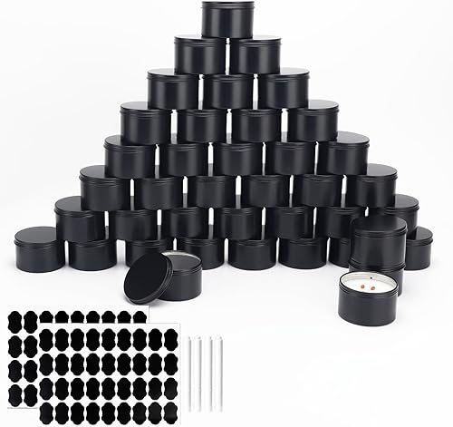Miniatura 1 de OBKJJ Tarros de vela negros de 7 onzas, latas mate de 42 unidades, recipientes de metal para velas con tapas, recipientes para velas a granel para