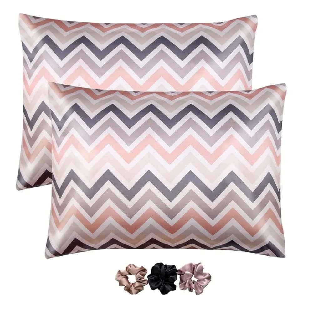 Go well Satin Silk Pillow Cover Set of 2 for Hair and Skin|Satin Pillow Cover with 3 Unique Printed Scrunchies for Women Stylish|Digital Printed Satin Silk Pillowcase with Envelope Closure-image-43