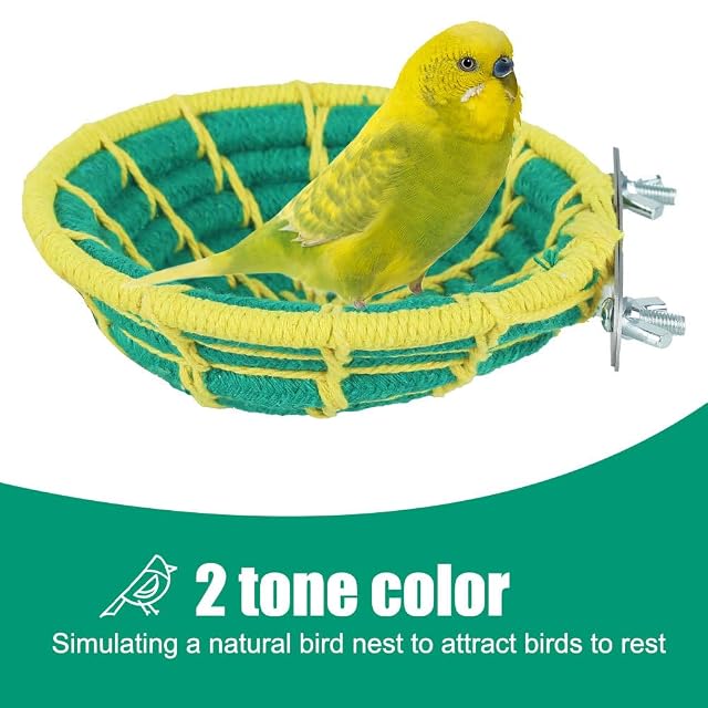 Foto 5 de 7 de DONGKER Nido de cría de pájaros, tejido colgante, cuerda de cáñamo, para periquitos, cacatúas, canarios