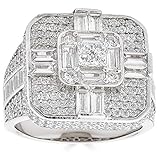Real Solid 925 Sterling Silver Men's Ring - Large Square Iced Baguette Diamond Ring - Great As A Hip Hop Pinky Ring - Anillo Para Hombre (9)