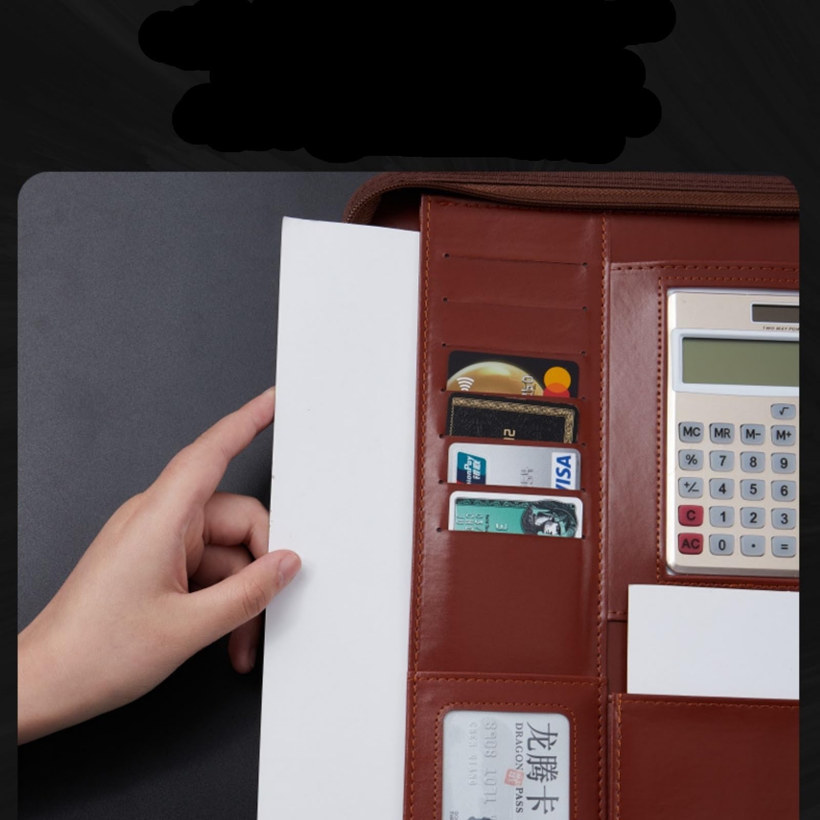 Portafolio de Negocios Carpeta de negocios multifuncional con organizador cremallera mano para Oficina de Reuniones(Gray)